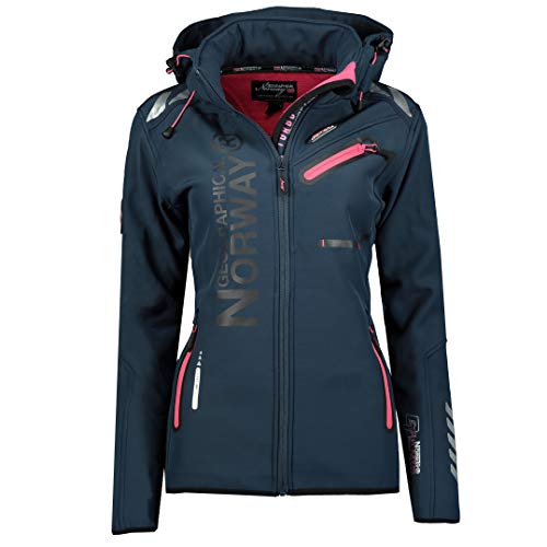 Geographical Norway REINE LADY - Chaqueta Softshell Impermeable Mujer - Chaqueta Capucha Exteriores - Chaqueta Cortavientos Invierno - Actividades Senderismo Aire Libre (azul marino/rosa M) Talla 2