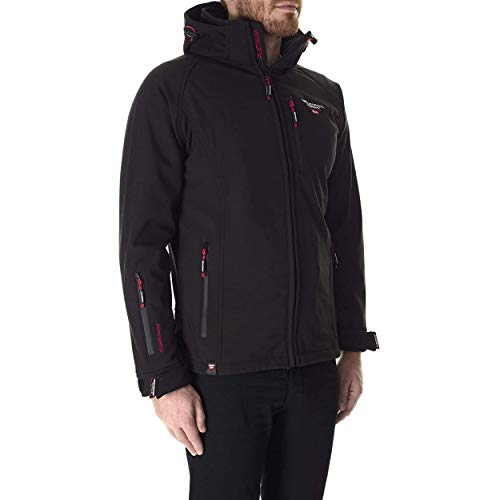 Geographical Norway TABOO MEN - Chaqueta Softshell Impermeable Hombre - Capucha Transpirable Exterior - Chaqueta Cortavientos Invierno - Ideal Para Actividades Al Aire Libre Negro XL