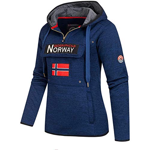 Geographical Norway UPCLASSICA Lady - Sudadera Capucha Bolsillos De Forro Polar Kangaroo - Sudadera De Manga Larga Y Cálida - Sudadera con Capucha Tops Sport (Azul Oscuro M)