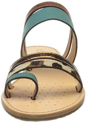 Geox D Sozy D, Sandalias de Talón Abierto Mujer, Azul (Turquoise/Brown Cn46f), 37.5 EU