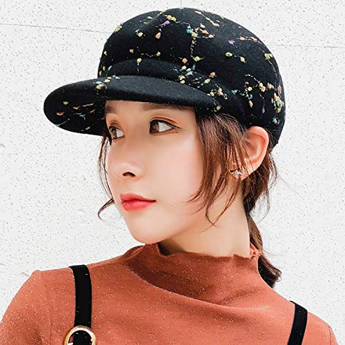 GHC Gorras y Sombreros Cap 2018 Sombrero Mujer Otoño Invierno Retro Graffiti Lana Beltlet (Color : Black, Size : Adjustable)