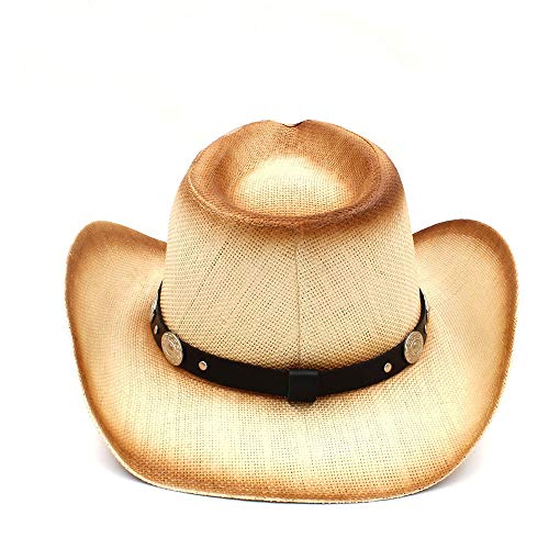 GHC Gorras y Sombreros Las Mujeres de Cuero de los Hombres de Paja Sombrero de Vaquero con la Manera del papá de la Banda Occidental Vaquera Caps 58 CM Tamaño (Color : C2 BCN)