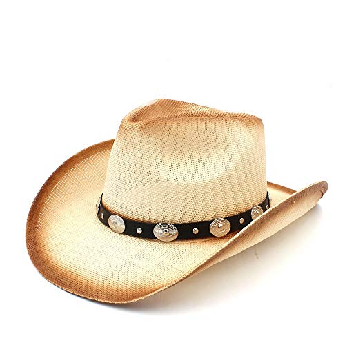 GHC Gorras y Sombreros Las Mujeres de Cuero de los Hombres de Paja Sombrero de Vaquero con la Manera del papá de la Banda Occidental Vaquera Caps 58 CM Tamaño (Color : C2 BCN)