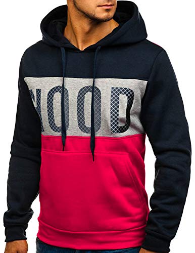 GHYUGR Sudadera con Capucha Hombre Contraste con Bolsillo Otoño Invierno Estampado Deporte Outwear Hoodie Pullover,Azul Marino,M