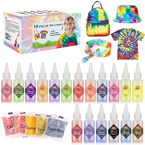 Gifort Tie Dye Kit, Textiles de Tela Colores Vibrantes Pinturas Ropa Tinte Graffiti para Proyectos de Bricolaje y Actividades de Fiesta (18 Colores)