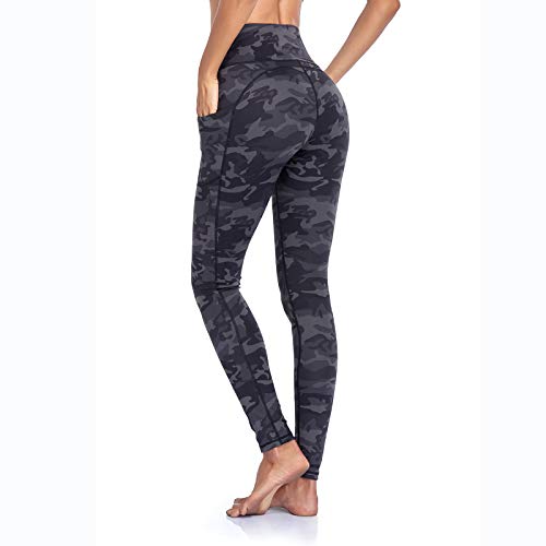 Gimdumasa Pantalón Deportivo de Mujer Cintura Alta Leggings Mallas para Running Training Fitness Estiramiento Yoga y Pilates GI188 (Gris Camuflaje, XS)