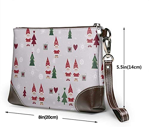 GLGFashion Embrague de cuero Bolso Billetera Women's Leather Wristlet Clutch Wallet Merry Christmas Tree Santa Clau Storage Purse With Strap Zipper Pouch