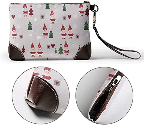 GLGFashion Embrague de cuero Bolso Billetera Women's Leather Wristlet Clutch Wallet Merry Christmas Tree Santa Clau Storage Purse With Strap Zipper Pouch