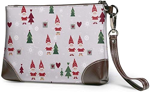 GLGFashion Embrague de cuero Bolso Billetera Women's Leather Wristlet Clutch Wallet Merry Christmas Tree Santa Clau Storage Purse With Strap Zipper Pouch