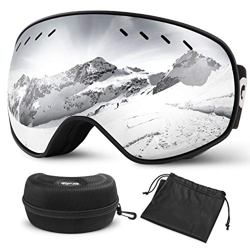 Glymnis Gafas de Esquí Máscara Gafas Esqui Snowboard OTG Super Gran Angular UV400 Protección para Hombre Mujer Adultos Jóvenes (Plateado)