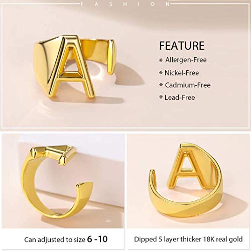 GoldChic Anillos Letras D para Hombres Talla Ajustable Argolla Oro con Iniciales de Nombre