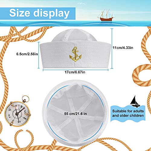 GOLRISEN Gorro de Marinero con Ancla, 4 Piezas Gorro Marinero para Mujer y Hombre, Accesorios para Disfraces de Marineros, Sombrero Marinero Blanco para Navidad/Carnaval/Despedidas de Solteros