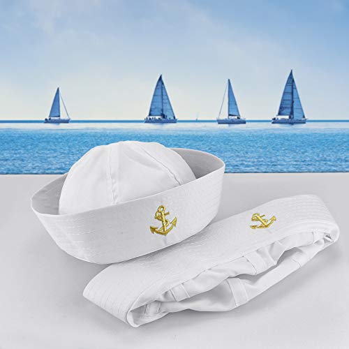 GOLRISEN Gorro de Marinero con Ancla, 4 Piezas Gorro Marinero para Mujer y Hombre, Accesorios para Disfraces de Marineros, Sombrero Marinero Blanco para Navidad/Carnaval/Despedidas de Solteros