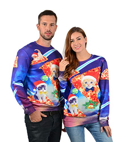 Goodstoworld Disfraz de Navidad Mujer Hombre 3D Christmas Sweater Ropa Divertida Elfo Impreso Jerseys Gato Traje Navideño M