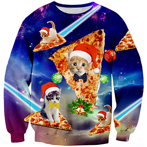 Goodstoworld Disfraz de Navidad Mujer Hombre 3D Christmas Sweater Ropa Divertida Elfo Impreso Jerseys Gato Traje Navideño M