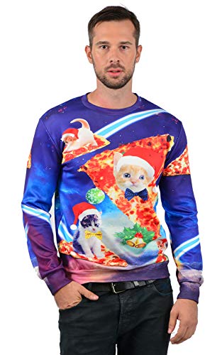 Goodstoworld Navidad Ropa Hombre Mujer Xmas Jerseys 3D Ugly Christmas Sweater Gato Ropa Divertida Elfo Vestido de Navideño XXL