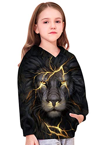 Goodstoworld Sudaderas con Capucha Unisex 3D Impreso León en la Oscuridad Gráfico Adolescente Pullover Hoodie Lligero Sweatshirt Sudaderas Baratas Poliéster león relámpago L