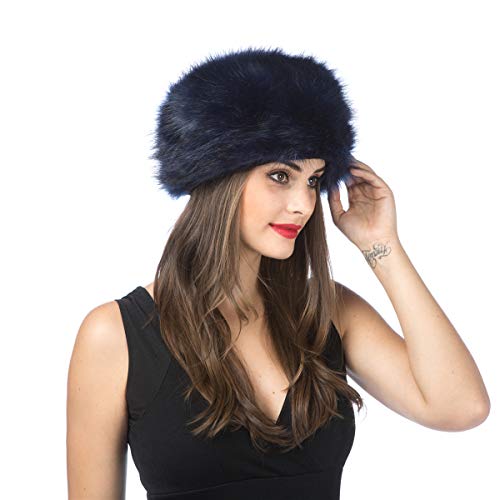 Gorro de invierno de diseño ruso tipo cosaco, para mujer Beige H-azul marino M