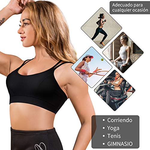 Gotoly Mujer Sujetador Deportivo Camiseta sin Costura Sujetador para Yoga Fitness Ejercicio Diario Ropa interio Almohadilla Extraíble Bra Sport Bra (Negro, XX-Large)