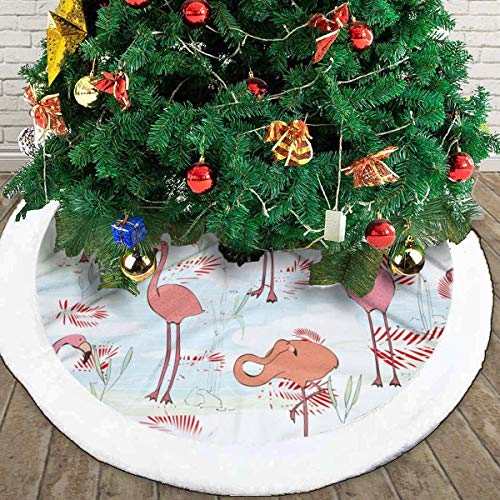 GOWINEU 48 Pulgadas, con patrón de Flamenco (2) Falda de árbol de Navidad, con Borde Blanco, Decoraciones campestres, Amantes del día de Navidad, Lleno de Sentimientos Lindos, Decoraciones navideñas