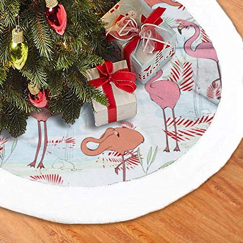 GOWINEU 48 Pulgadas, con patrón de Flamenco (2) Falda de árbol de Navidad, con Borde Blanco, Decoraciones campestres, Amantes del día de Navidad, Lleno de Sentimientos Lindos, Decoraciones navideñas