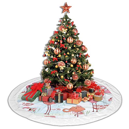 GOWINEU 48 Pulgadas, con patrón de Flamenco (2) Falda de árbol de Navidad, con Borde Blanco, Decoraciones campestres, Amantes del día de Navidad, Lleno de Sentimientos Lindos, Decoraciones navideñas