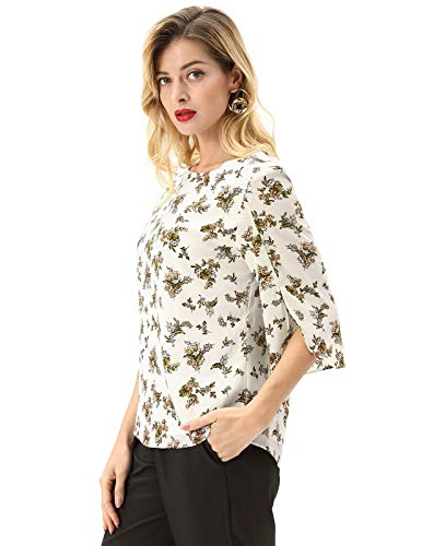 GRACE KARIN Blusa Mujer Moda Mujer Casual Gasa Camisa Informal Suelta Cuello Redondo Top Blusa de poliéster Floral 4S CLAF15-14