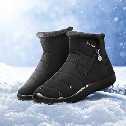 gracosy Botas de Mujer 2020 Otoño Invierno Goma Encaje Forro de Piel Punta Redonda Botas de Nieve Zapatos de Trabajo Formal Calzado Antideslizante Ligero Botines Que Caminan