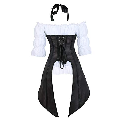 Grebrafan Conjunto de Corsé Pirata Chalecos Corset y Blanco Blusa Fiesta (EUR(36-38) L, Negro)