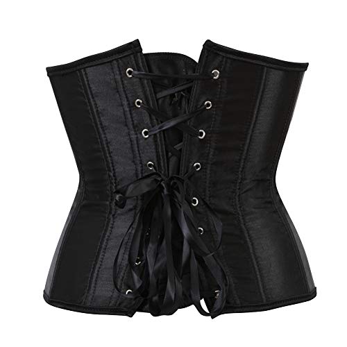 Grebrafan Satén Corset Bajo Pecho Clasico Corsé Underbust Gótico Talla Grande (EU(32-34) S, Negro)