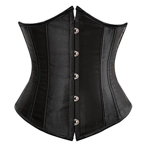 Grebrafan Satén Corset Bajo Pecho Clasico Corsé Underbust Gótico Talla Grande (EU(32-34) S, Negro)