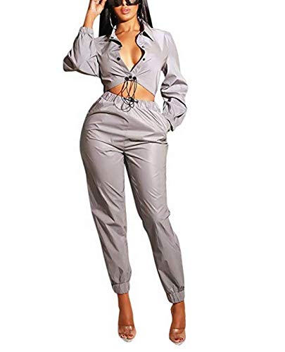 Greetuny 1pcs Reflectantes Monos Mujer Fiesta/Reflectantes Traje Mujer Corto Chaqueta y Pantalones Guay Personalidad Tops Bar Fiesta (2PCS S)