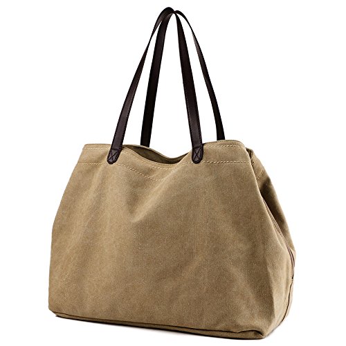 GSHIYA Indumentaria Femenina de Asas Casual Bolsas Bolsas Shouder Concise Style Bolsos Monedero Diario Shopper para Viajes Escuela de Trabajo,Caqui