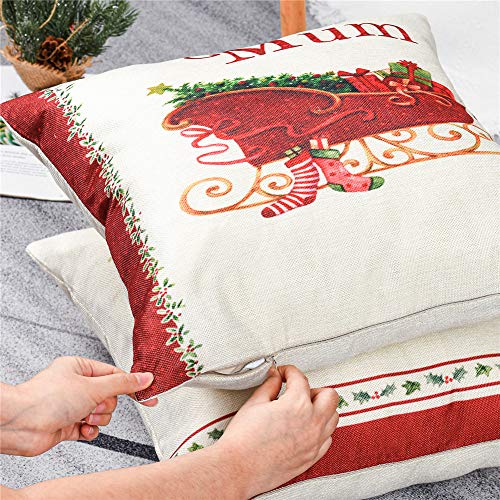 Gspirit 4 Pack Retro Navidad Algodón Lino Throw Pillow Case Funda de Almohada para Cojín 45x45 cm