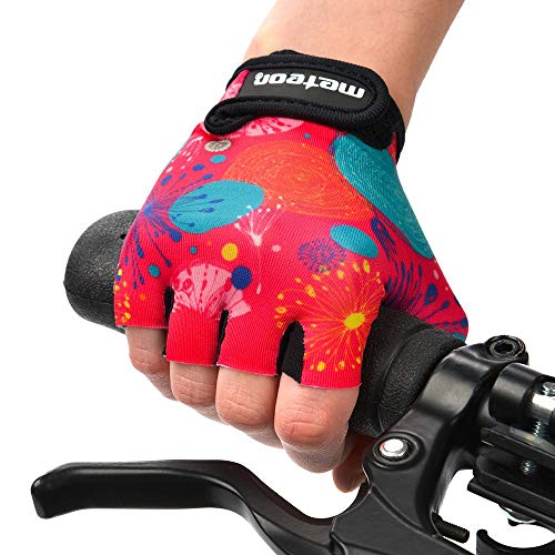 Guantes Bicicleta MTB BMX Ciclismo Montaña Carretera Fitness Gimnasio Bici Escalada Senderismo y Otros Deportes Guantes Deportivos Sin Dedos para Mujer y Hombre (JR S ~ 6,5-7cm, Pink Abstract)