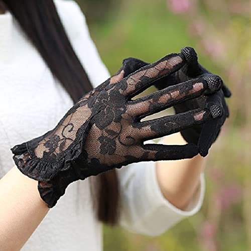 Guantes de Pantalla táctil de Encaje Sexis a la Moda, Protector Solar de Verano para Mujer, Guantes Antideslizantes para conducción UV, Guantes de Hoja de Loto de Encaje para Ciclismo -Purple