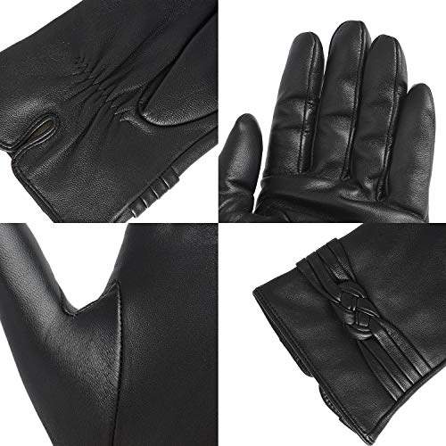 Guantes de piel de oveja genuina para mujer, cálidos de invierno para pantalla táctil, con forro de cachemira