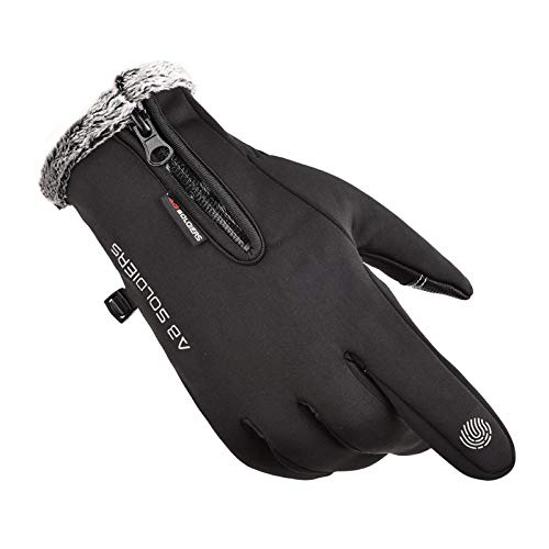 Guantes térmicos cálidos, Guantes de ciclismo Guantes para correr para hombres y mujeres, Ciclismo, conducción, correr, acampar, senderismo, guantes de invierno, guantes finos y cálidos-Black_L