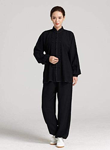 GUIOB Uniforme de Tai Chi Mujer Trajes de Artes Marciales Hombre Mujer Tradicional China Trajes Ropa de Kung Fu,Black-M