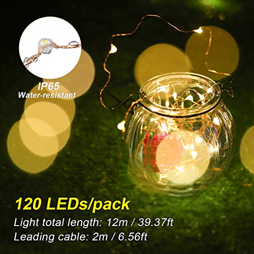 Guirnaldas Luces Exterior Solar,Tomshine 2 Pack 12m 120LEDs Luces Solares LED Exterior Jardin,IP65 Impermeable,8 Modos,Cadena de Luces Led Decorativas,para Navidad,Fiestas,Bodas,Patio(Blanco Cálido)