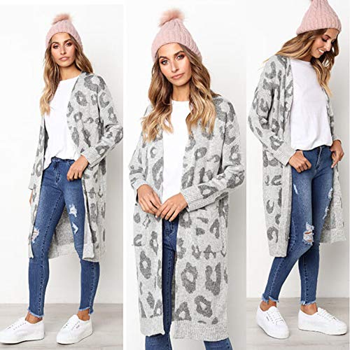 Guy Eugendssg Women Leopard Knitted Long Cardigan Long Sleeve Sweater Overcoat For Women Autumn Outwear Coats 5 M