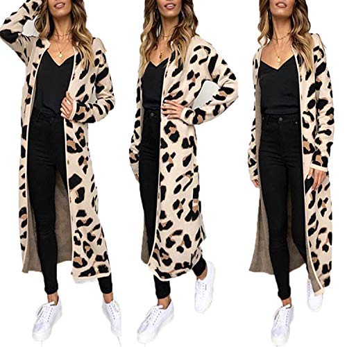 Guy Eugendssg Women Leopard Knitted Long Cardigan Long Sleeve Sweater Overcoat For Women Autumn Outwear Coats 5 M