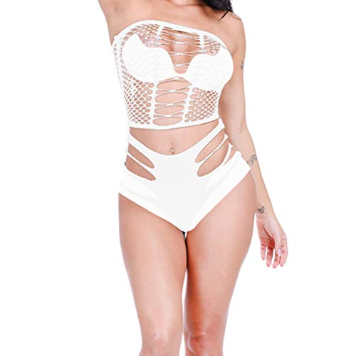 HAODEE Ropa Sexy De Mujer Ropa Interior Mujer Sexy Muy Transparente Las Mujeres de Cuerpo Entero Sexy Body Medias para Mujer Rejilla de lencería White,Free Size