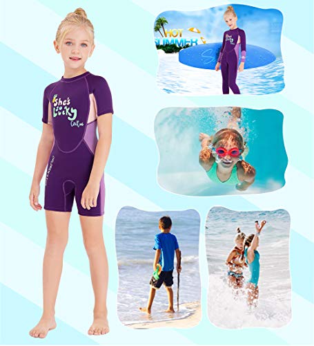 Happy Cherry - Bañador Corto de Neopreno Elástica Mantener Calor 2.5mm Wetsuit Mantener Calor Infantil Buceo Verano Anti-UV Monoshort - ES 5-6 Años