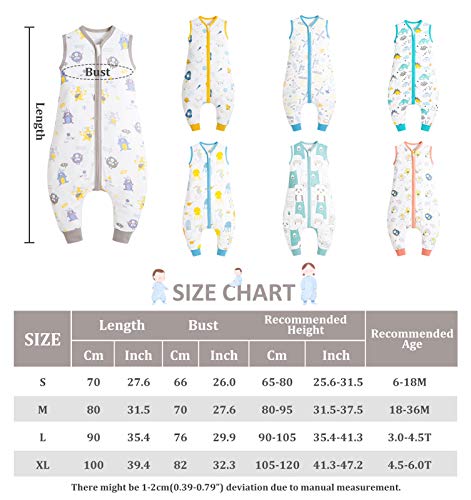 Happy Cherry - Pijama con Pies Algodón Bebé Mono Niños Niñas Verano Saco de Dormir con Pies Separable para Primavera Otoño Infantil Recién Nacido Ropa de Dormir sin Mangas - 4-6 Años