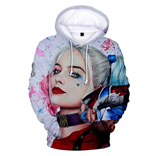 Harley Quinn Hoodie Costume Joker 3D Impreso Película Cosplay Chaqueta Jersey de Manga Larga Sudadera para Hombres Mujeres