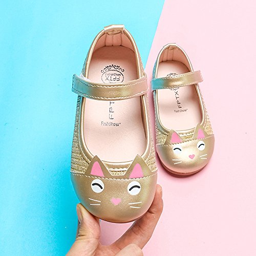 ✿ Harpily Zapatos Niñas Carnaval, Zapatillas Princesa NiñA Dibujo De Gato Sandalias De Vestido Flat Shoes Bailarinas Princesa Zapatos con Tacón para CumpleañOs Fiesta Cosplay Dorado 29