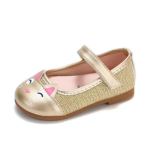 ✿ Harpily Zapatos Niñas Carnaval, Zapatillas Princesa NiñA Dibujo De Gato Sandalias De Vestido Flat Shoes Bailarinas Princesa Zapatos con Tacón para CumpleañOs Fiesta Cosplay Dorado 29