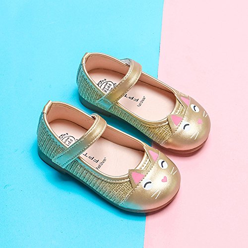 ✿ Harpily Zapatos Niñas Carnaval, Zapatillas Princesa NiñA Dibujo De Gato Sandalias De Vestido Flat Shoes Bailarinas Princesa Zapatos con Tacón para CumpleañOs Fiesta Cosplay Dorado 29