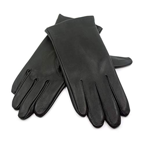 Harssidanzar Mujer Guantes Italianos De Cuero De Piel De Cordero De Con Forro Polar, Negro, XL